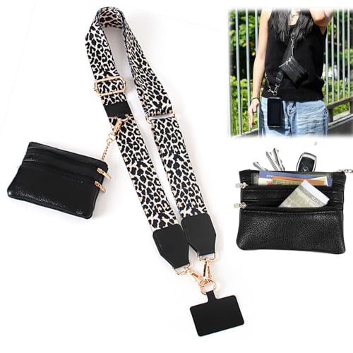 Phone Strap With Zippered Pouch, Universal Lanyard Crossbody Wrist Strap With Wallet, Adjustable - color: Black A5