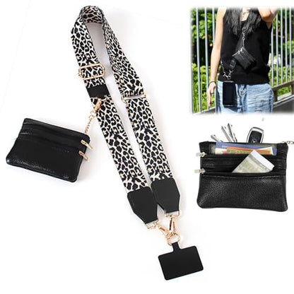 Phone Strap With Zippered Pouch, Universal Lanyard Crossbody Wrist Strap With Wallet, Adjustable - color: Black A5