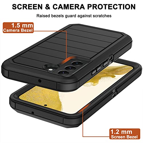 for Samsung Galaxy S22 Case with Belt Clip Holster, 2X Screen Protector, [Military Grade Protection] Heavy Duty Full Body Shockproof Dust-Proof Rugged Protective Cover for Samsung S22 5G (Black B) - color: Black-B