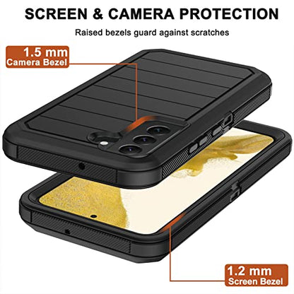 for Samsung Galaxy S22 Case with Belt Clip Holster, 2X Screen Protector, [Military Grade Protection] Heavy Duty Full Body Shockproof Dust-Proof Rugged Protective Cover for Samsung S22 5G (Black B) - color: Black-B