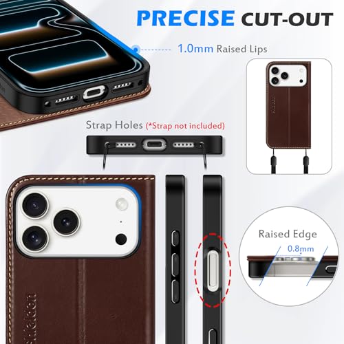 SHIELDON Leather Case Wallet for iPhone 17 Pro Max 6.9" 2025, Retro Coffee | Genunine Leather, Flip Magnetic Cover, Kickstand, RFID Blocking, 3 Credit Card Holder, Shockproof, Soft Inner Phone Case - color: Retro Coffee