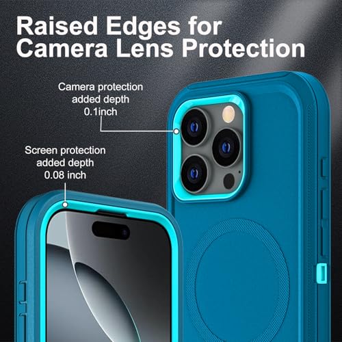 YKHJKLEC for iPhone 16 Pro Case, Compatible with Magsafe, Military Grade 3 in 1 Heavy Duty Shockproof/Drop Proof/Dust Proof Case with 2Pcs Tempered Glass Screen Protector (New-Blue/Turquoise) - color: New-Blue/Turquoise