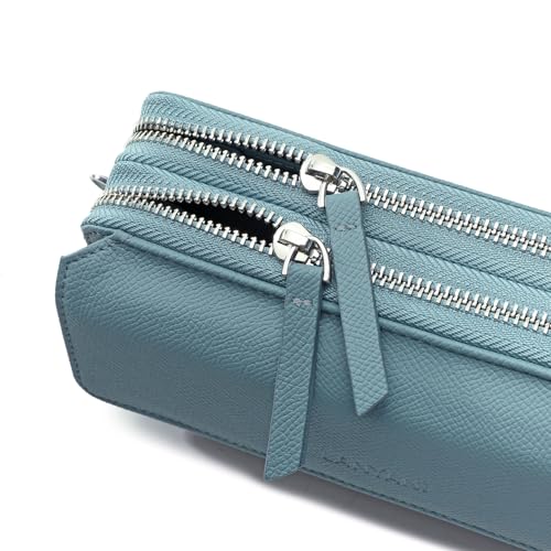 RFID Crossbody Wallet Wristlet Purse with Phone Pocket For Women Vegan Leather - color: Zb-saffiano-muted Teal