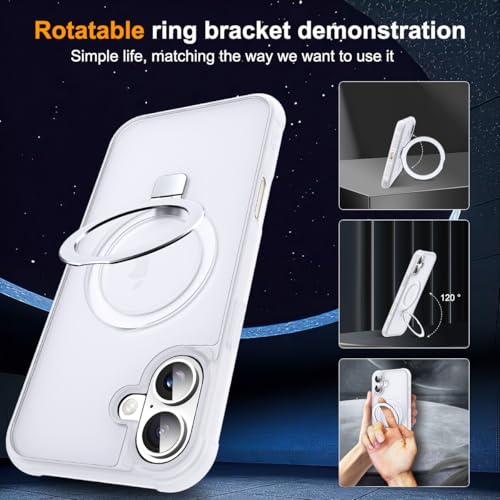 SKYLMW Compatible with iPhone 16 Plus Case with Stand,Translucent | iPhone 16 Plus Phone Case 6.7",Magnetic Ring Stand,Compatible with MagSafe,Military-Grade Plustection,Great Grip Feeling - color: Translucent, size: Iphone 16 Plus