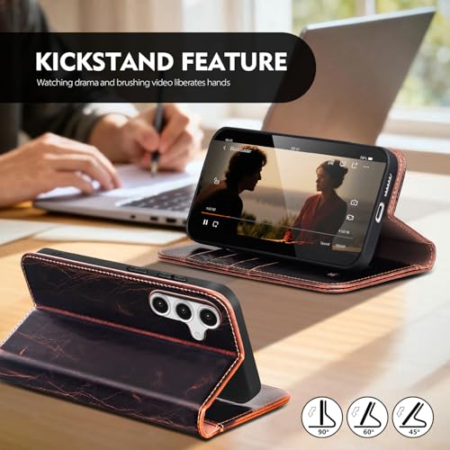 Compatible with Samsung Galaxy S25 FE Case Wallet with Card Holder [4 Card Slots] Kickstand [RFID Blocking] PU Leather Phone Case Flip Folio Protective Cover TPU Shockproof,Coffee - color: Coffee, size: Samsung Galaxy S25 FE