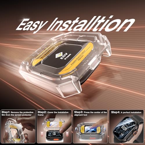 EGV 3 Pack for Apple Watch Ultra 3/Ultra 2/Ultra Screen Protector 49mm [Upgrade][Military Grade Protection] Top 9H+ HD Tempered Glass for iWatch Ultra 49mm with Auto-alignment Installation Frame