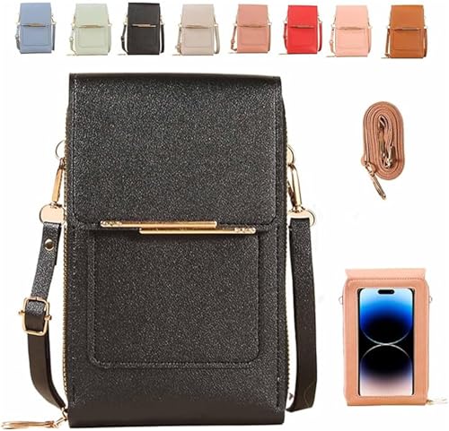 Anti Theft Leather Bag, Touch Screen Crossbody Phone Purse, Crossbody Purses for Women, 2‑in‑1 Wallet, Adjustable - color: Black