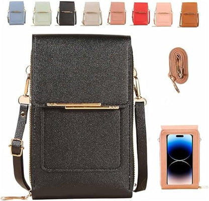 Anti Theft Leather Bag, Touch Screen Crossbody Phone Purse, Crossbody Purses for Women, 2‑in‑1 Wallet, Adjustable - color: Black