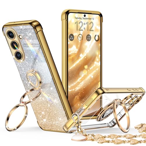 XYZ for Galaxy S26 Plus Case with Stand, for Samsung Galaxy S26 Plus Case with Double Ring, Women Girls Bling Luxury Glitter Clear Phone Case Cover Heart for Samsung S26 Plus, Gold - color: Clear Glitter Gold, size: Galaxy S26 Plus