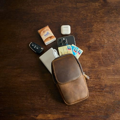 Genuine Leather Phone Holster for Belt Men, Belt Clip Wallet Case Fit for iPhone 17/16/15/14 Pro Max Samsung Galaxy S25 Edge S24 Ultra Travel Cell Phone Pouch Crossbody Purse Belt Bag (Coffee) - color: Coffee