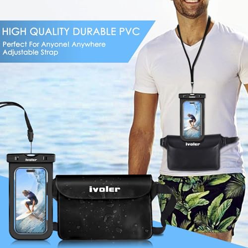 ivoler 2-Pack Waterproof Fanny Pack & Phone Pouch, Dry Bag for Passport, Phone & Wallet, Floating Waterproof Phone Case for Beach, Swimming, Kayaking, Boating, Cruise Essentials & Travel, Black - color: Black