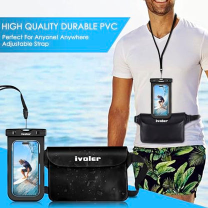 ivoler 2-Pack Waterproof Fanny Pack & Phone Pouch, Dry Bag for Passport, Phone & Wallet, Floating Waterproof Phone Case for Beach, Swimming, Kayaking, Boating, Cruise Essentials & Travel, Black - color: Black