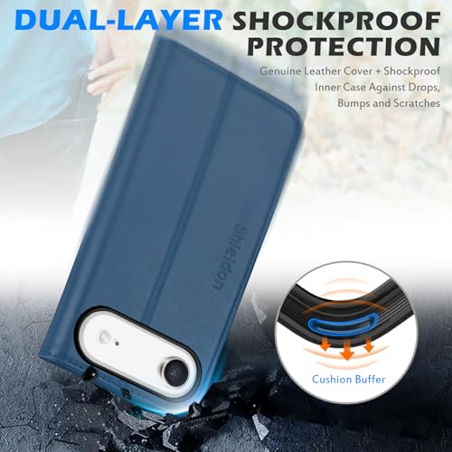 SHIELDON Real Leather Case Wallet for iPhone Air 6.5" 2025, Royal Blue | Flip Magnetic Cover, RFID Blocking, Credit Card Holder, Kickstand, Book Design, Shockproof Phone Shell - color: Royal Blue