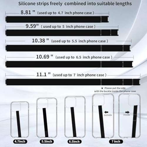 UKON Silicone Phone Grip,2 PCS Phone Strap Reusable Finger Holder with Three Short Silicone Strips DIY Combination to Fit 4.5"-7.5" Phone Case for Travel Shopping Office(Black+Black)