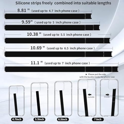 UKON Silicone Phone Grip,2 PCS Phone Strap Reusable Finger Holder with Three Short Silicone Strips DIY Combination to Fit 4.5"-7.5" Phone Case for Travel Shopping Office(Black+Black)