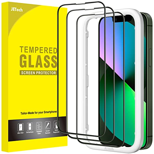 JETech Full-Coverage Screen Protector for iPhone 13 mini, 3-Pack | Black Edge Tempered Glass, Easy Installation Tool, HD Clear, Case-Friendly - size: iPhone 13 mini