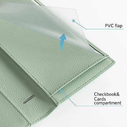 CoBak Checkbook Cover for Women & Men - PU Leather Case with RFID Blocking | Classic Design Check Book Holder for Personal and Business - color: Sage