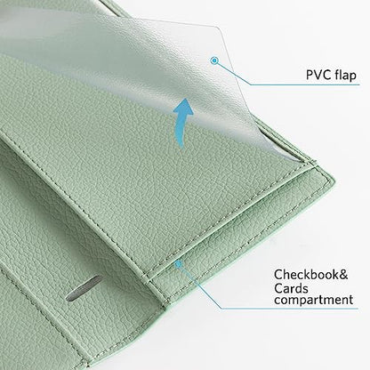 CoBak Checkbook Cover for Women & Men - PU Leather Case with RFID Blocking | Classic Design Check Book Holder for Personal and Business - color: Sage