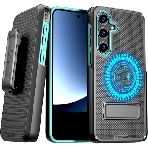 Designed for Samsung Galaxy S25 Plus Case with Belt Clip Holster | Rugged Cover with Strong Magnet & Kickstand Heavy Duty Combo - Black & Green - color: Black & Green