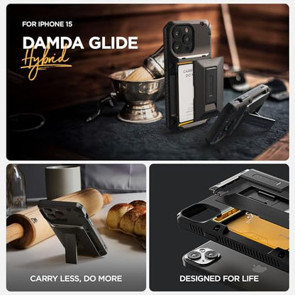 VRS DESIGN Damda Glide Hybrid Phone Case Designed for iPhone 15 (2023), Functional Sturdy Wallet Card Holder Kickstand Case Compatible with iPhone 15 (Matte Black) - color: Matte Black, size: iPhone 15