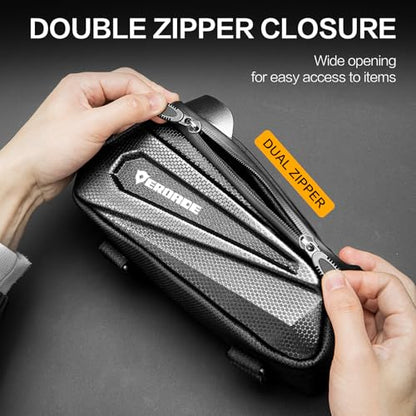 EROADE Bike Bag Top Tube Frame Bag,1.9L Hard Shell Waterproof Bike Phone Bag with Touch Screen,Cycling Pouch, Bike Accessories Compatible Phones Under 7"
