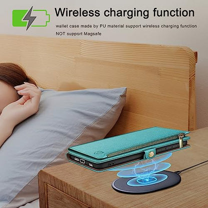 XcaseBar compatible with ‌Samsung Galaxy S26 Plus Wallet case with Zipper Credit Card Holder【RFID Blocking】,Flip Folio Book PU Phone case Shockproof Cover Women Men for Samsung S26Plus case Blue Green - color: Blue Green, size: Samsung Galaxy S26 Plus