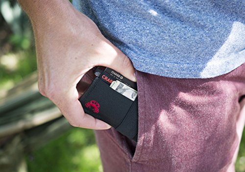 Front Pocket Wallet - Minimalist Wallet - Elastic - Everyday Carry Cards, Cash, Phone, Keys - Securely Holds for Easy Access - Lobster Claw Keychain Included (Blue) - color: Blue