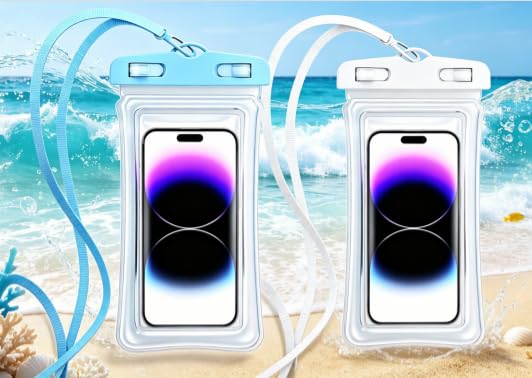 Waterproof Phone Pouch Case-[2 Pack][Easy Lock & Heavy Duty] IPX8 Water Proof Cell Phone Dry Bag for Beach,Swim Protector for iPhone 17 16 15 14 13 12 11 Pro Max Plus, Galaxy S25,7.2",White and Blue