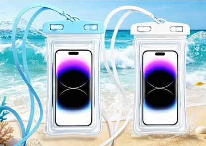 Waterproof Phone Pouch Case-[2 Pack][Easy Lock & Heavy Duty] IPX8 Water Proof Cell Phone Dry Bag for Beach,Swim Protector for iPhone 17 16 15 14 13 12 11 Pro Max Plus, Galaxy S25,7.2",White and Blue