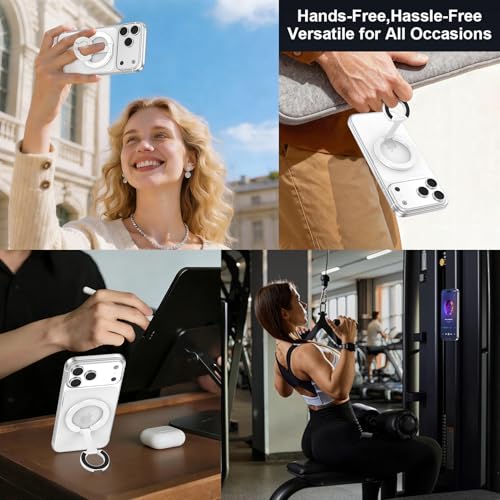 Phone Ring Holder for MagSafe Phone Grip, Magnetic Cell Phone Grip Magnetic Finger Ring Phone Kickstand Ring Stand for iPhone 17 16 15 14 Air Accessories Android Mag Car Mounts, White - color: White