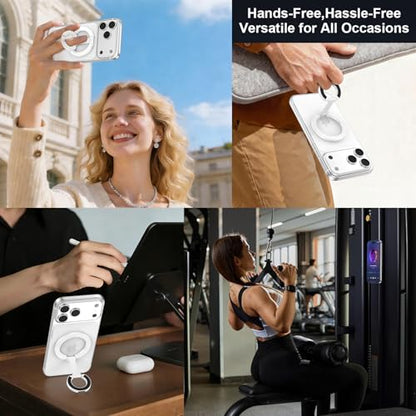 Phone Ring Holder for MagSafe Phone Grip, Magnetic Cell Phone Grip Magnetic Finger Ring Phone Kickstand Ring Stand for iPhone 17 16 15 14 Air Accessories Android Mag Car Mounts, White - color: White