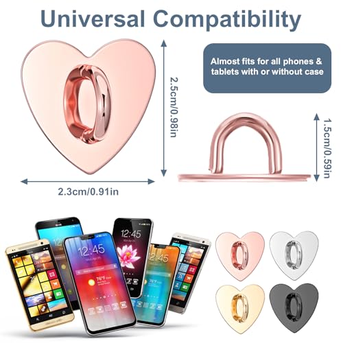 8 Pcs Phone Charm Hook Cell Phone Ring Holder, Cute Heart Phones Charm Hooks Adhesive Smartphone Finger Ring Grip Metal Loop Stand for Cellphone Case Pad Tablet DIY Hanging, 4 Colors