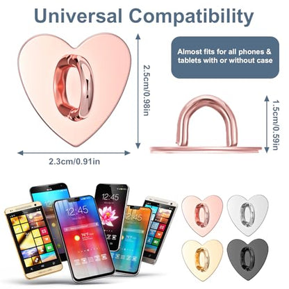 8 Pcs Phone Charm Hook Cell Phone Ring Holder, Cute Heart Phones Charm Hooks Adhesive Smartphone Finger Ring Grip Metal Loop Stand for Cellphone Case Pad Tablet DIY Hanging, 4 Colors