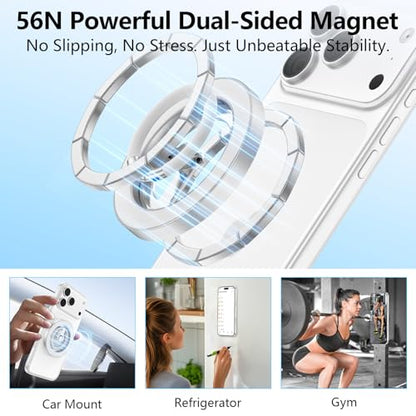 Magnetic Phone Ring Holder for MagSafe,360° Rotation Cell Phone Grip Stand - color: White