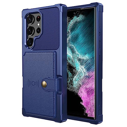 for Samsung Galaxy S23 Ultra Case with Card Holder, Compatible with Magnetic Car Mount, Heavy Duty Shockproof Rugged Soft TPU Back Leather Flip Wallet Cover Galaxy S23 Ultra 5G 6.8", Blue | Compatible with Magnetic Car Mount, Shockproof Rugged Soft TPU Ha