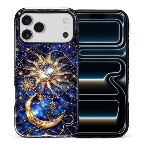 Case Compatible with iPhone 17 Pro Max, Cute Dual Layer Hybrid Phone Cover, Military Grade Drop Protection, Aesthetic Shockproof Phone Case for Women Girls, Galaxy Sun Moon - color: Galaxy Sun Moon, size: Iphone 17 Pro Max
