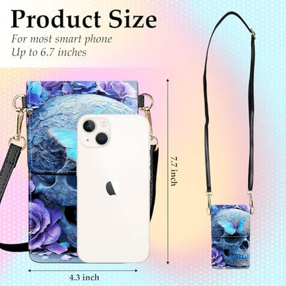 Small Crossbody Bags for Women Touchscreen Cell Phone Bag Cross Body Purses with adjustable Strap,Gifts For Teenage Girls - color: Blue Skull Butterfly