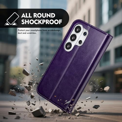 Compatible with Samsung Galaxy S25 Ultra Case Wallet with Card Holder [4 Card Slots] Kickstand [RFID Blocking] PU Leather Phone Case Flip Folio Protective Cover TPU Shockproof,Purple - color: Purple, size: Samsung Galaxy S25 Ultra