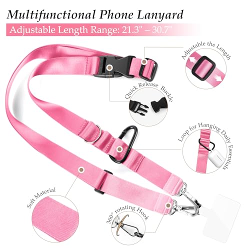Multifunctional Phone Lanyard Adjustable Anti-Theft Crossbody Phone Strap - color: Pink