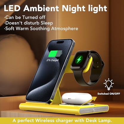 3 in 1 Foldable Charging Station for Apple Wireless Charger - color: Yellow