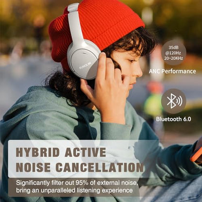 RUNOLIM Active Noise Cancelling Headphones, Wireless Bluetooth Over Ear - color: Silver