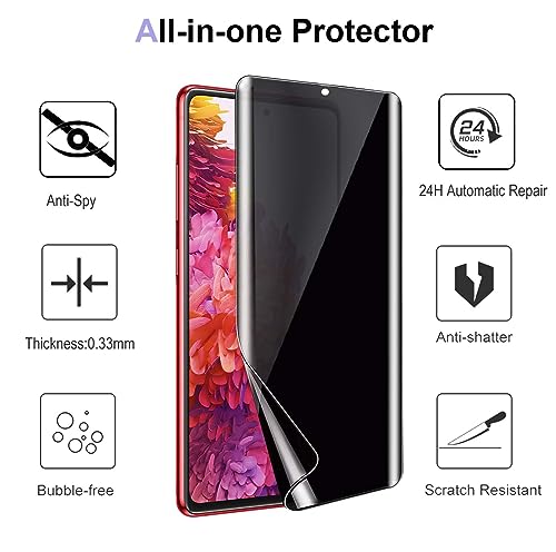 [2+2 Pack] for Samsung Galaxy S20 FE 6.5” Privacy Screen Protector [Not Glass], 2Pcs Anti-Spy Flexible TPU Hydrogel Film with 2Pcs Tempered Glass Camera Lens Protector, Case Friendly