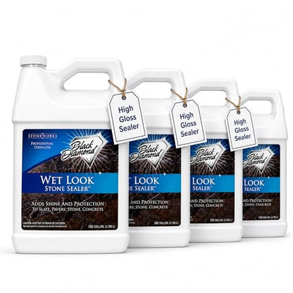 Wet Look Natural Stone Sealer. Durable, Long-Lasting Gloss Protection. Interior and Exterior Pavers, Slate, Sandstone, Travertine, Flagstone, Driveways, Garage Floors, etc. Black Diamond Stoneworks - style: 4-Gallons