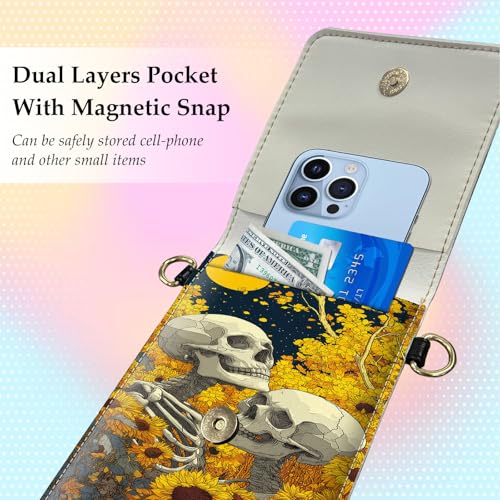 Small Crossbody Bags for Women Touchscreen Cell Phone Bag Cross Body Purses with adjustable Strap,Gifts For Teenage Girls - color: Skeletons In Sunflower Garden