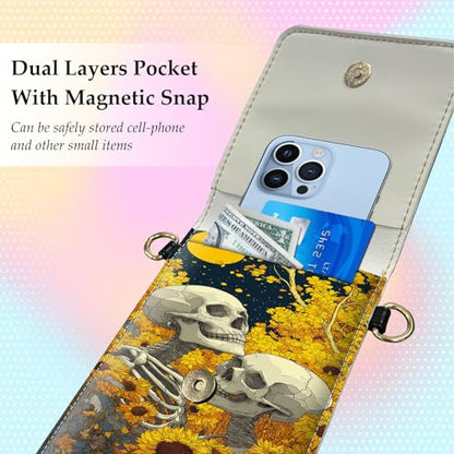 Small Crossbody Bags for Women Touchscreen Cell Phone Bag Cross Body Purses with adjustable Strap,Gifts For Teenage Girls - color: Skeletons In Sunflower Garden
