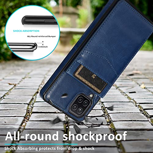 Phone Case for Samsung Galaxy A42 5G with Tempered Glass Screen Protector Credit Card Holder Wallet Cover Stand Leather Cell Accessories Glaxay A 42 G5 Gaxaly 42A S42 4G 2021 Cases Women Men Blue - color: Blue