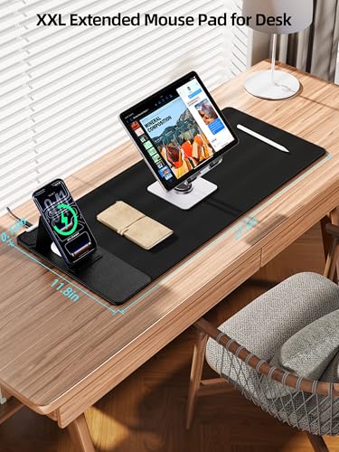 Mouse Pad with Magnetic Wireless Charging & Adjustable Phone Stand - color: Black-Magnetic Stand-27.5"x11.8"-Left