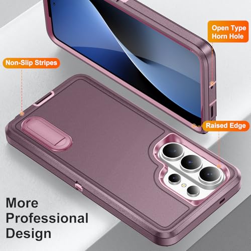 for Samsung Galaxy S26 Ultra Case with Kickstand Case 3-Layer Military Grade Protective Case Cover Silicone Heavy Duty Rugged Shockproof for Galaxy S26 Ultra Phone Case (Purple+Pink) - color: Purple+Pink