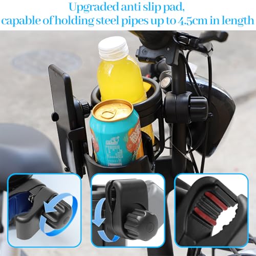 4-in-1 Universal Stroller Cup Holder with 360° Phone Mount - Adjustable Drink & Phone Holder for Strollers, Wheelchairs, Bikes, and Scooters 【Black】