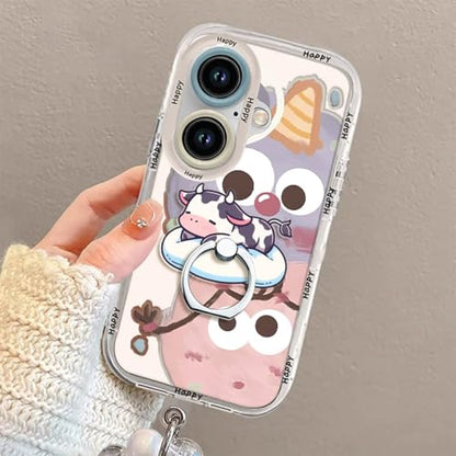 Phone Ring Stand Holder,Cow Phone Ring Grip Women Girls Cute Girly Kawaii Finger Ring Grip Stand for iPhone 17 16 15 14 13 Pro Max Plus Air - color: Strawberry Cow Phone Ring Grip